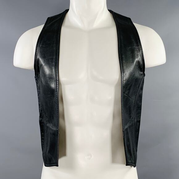 HARD ON LEATHER Size M Black Leather Open Front Vest - Picture 1 of 3